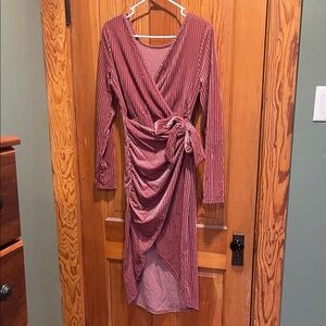 SHEIN Long Sleeve Velvet Wrap Dress